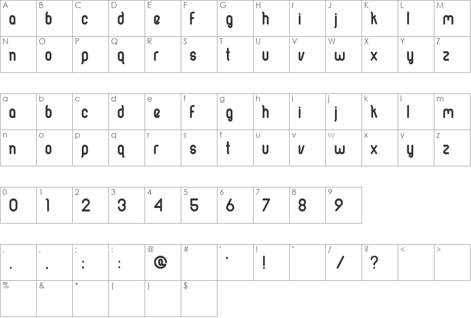 Bobel font character map preview