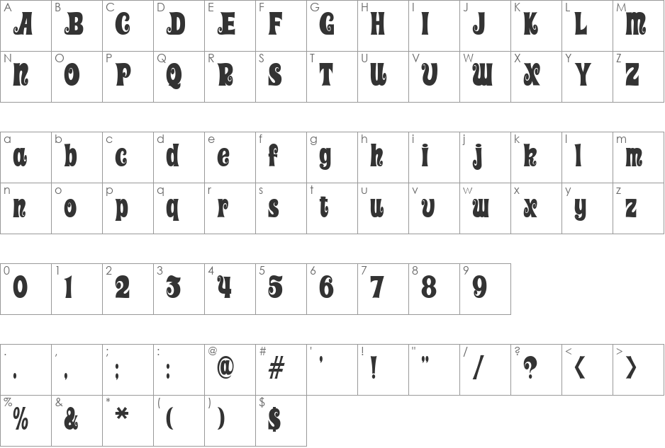 BoboBlackAl font character map preview