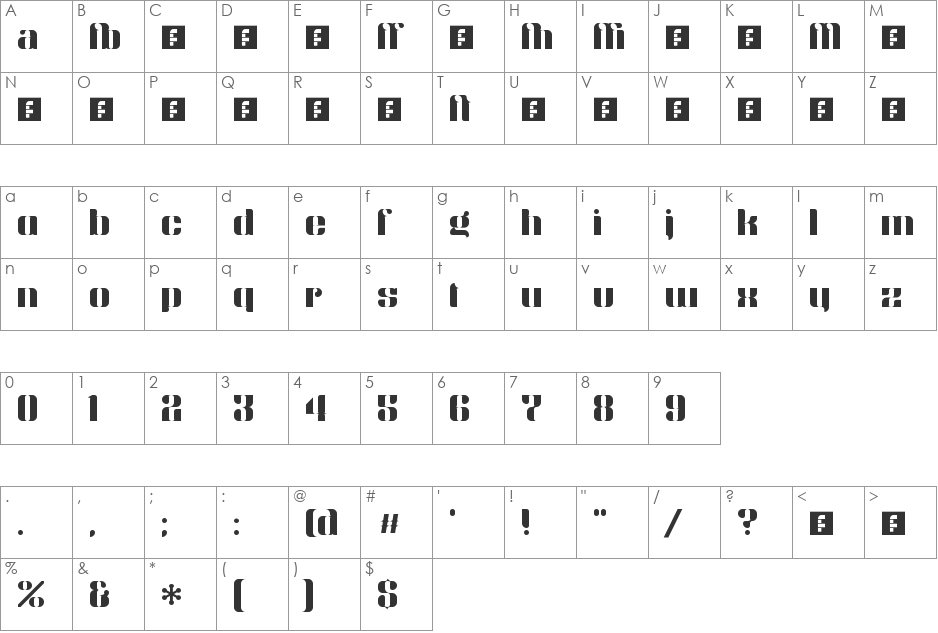Bobolink font character map preview
