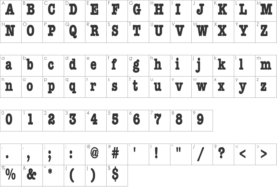 BocciText13 font character map preview