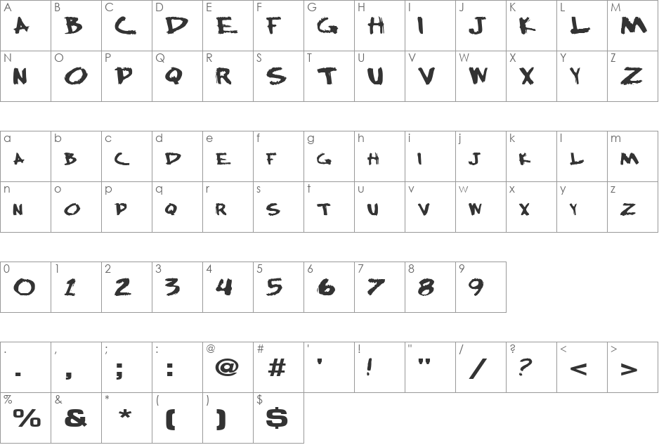 BocciWorksBold55 font character map preview