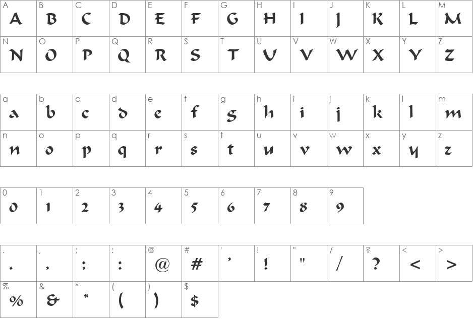 Bodacious font character map preview