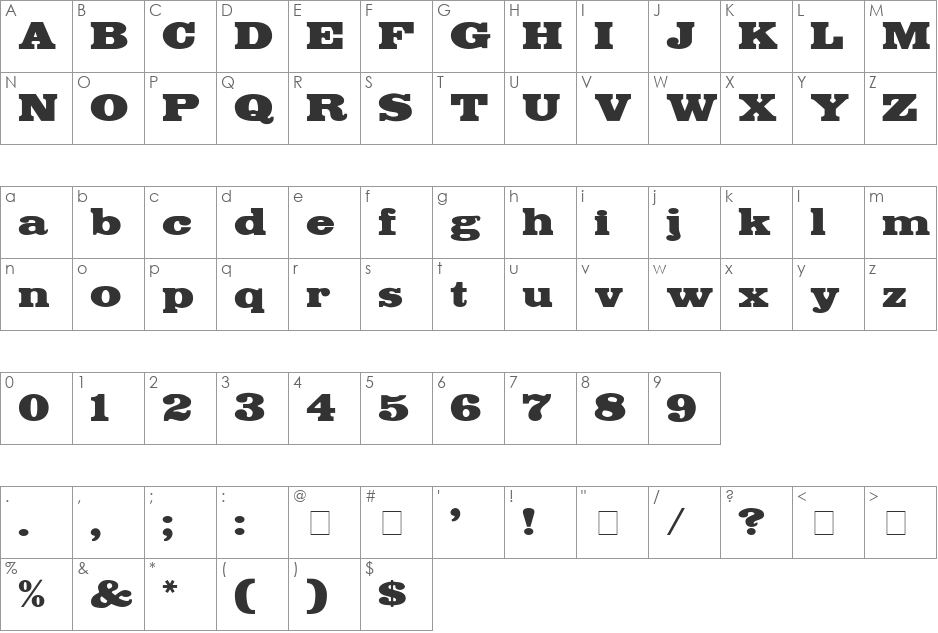 Bodega Display SSi font character map preview