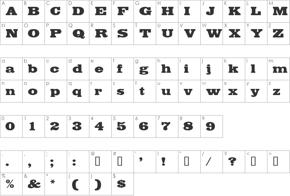 BodegaDisplaySSi font character map preview