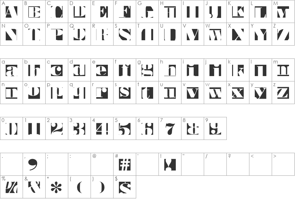 BodoblackSquares font character map preview