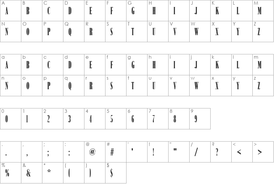 Bodoni Becker No2 Comp Ultra font character map preview
