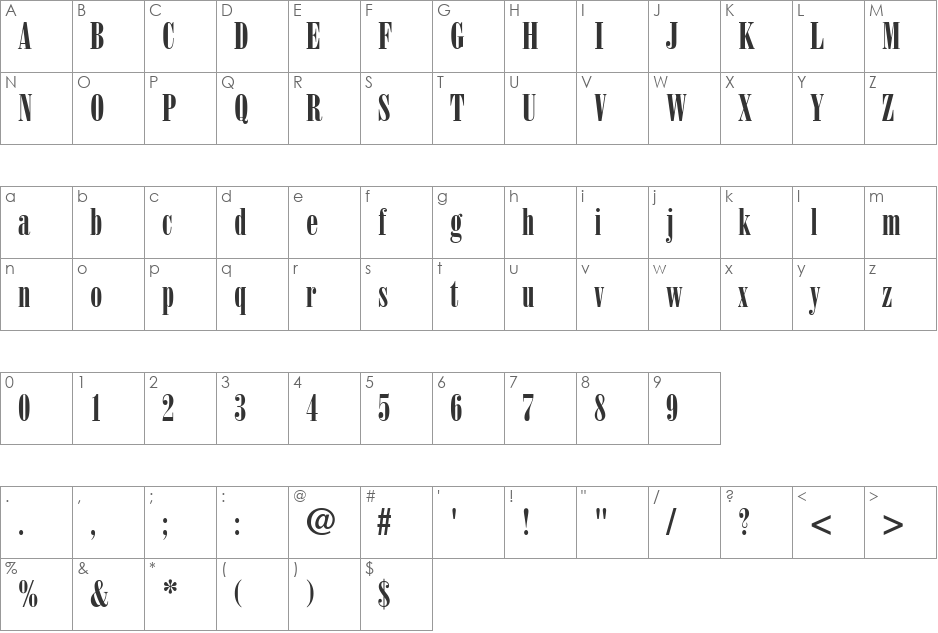 Bodoni Poster Condensed SSi font character map preview