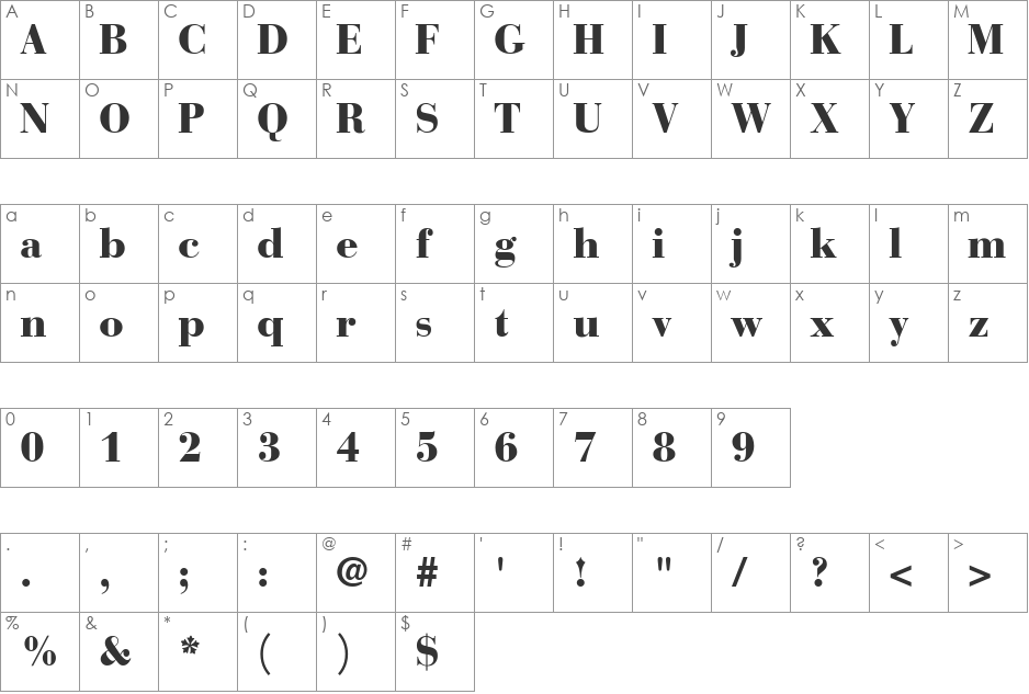 Bodoni Recut Black SSi font character map preview