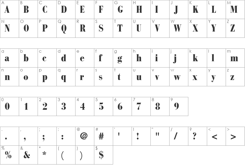 Bodoni Recut BlackCondensed SSi font character map preview