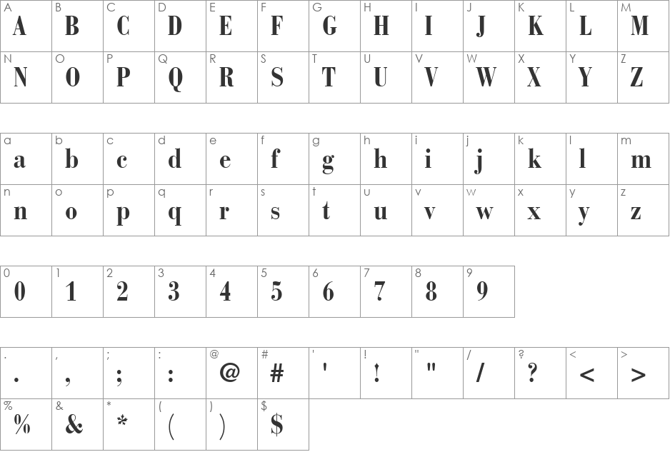 Bodoni Recut Condensed SSi font character map preview
