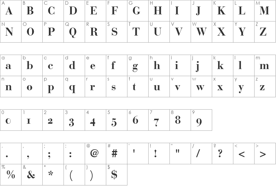 Bodoni Recut OldStyle SSi font character map preview