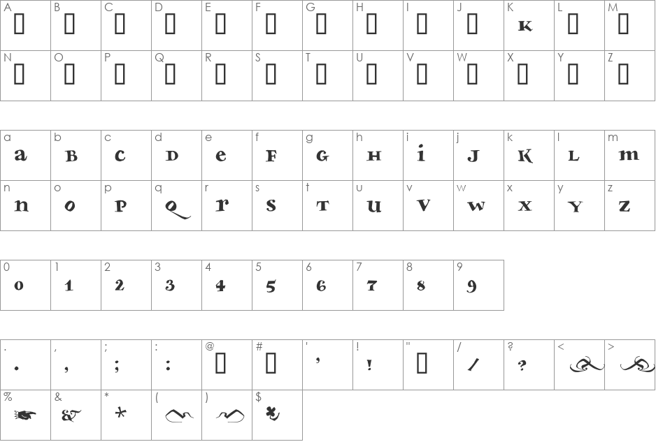 Bodoni Slapp font character map preview