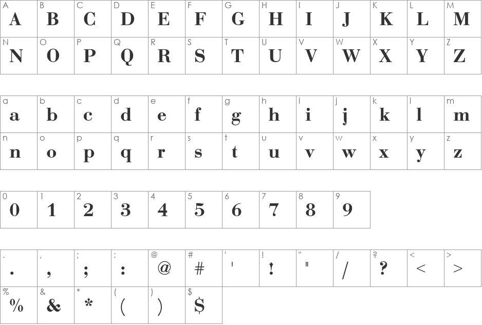 Bodoni-Bold-DTC font character map preview