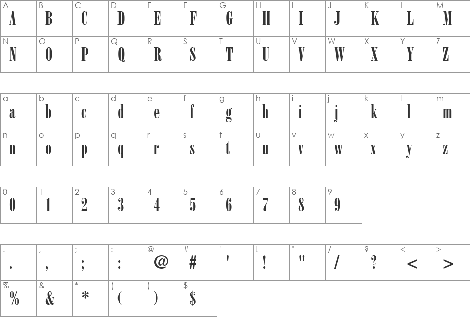 Bodoni-PosterCompressed font character map preview