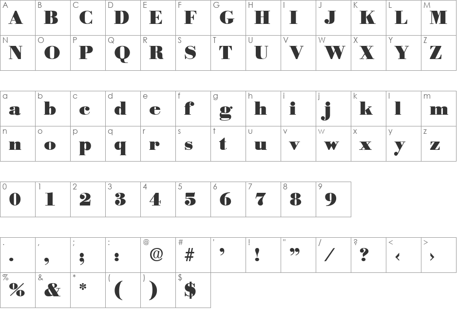 Bodoni-Serial-Black font character map preview
