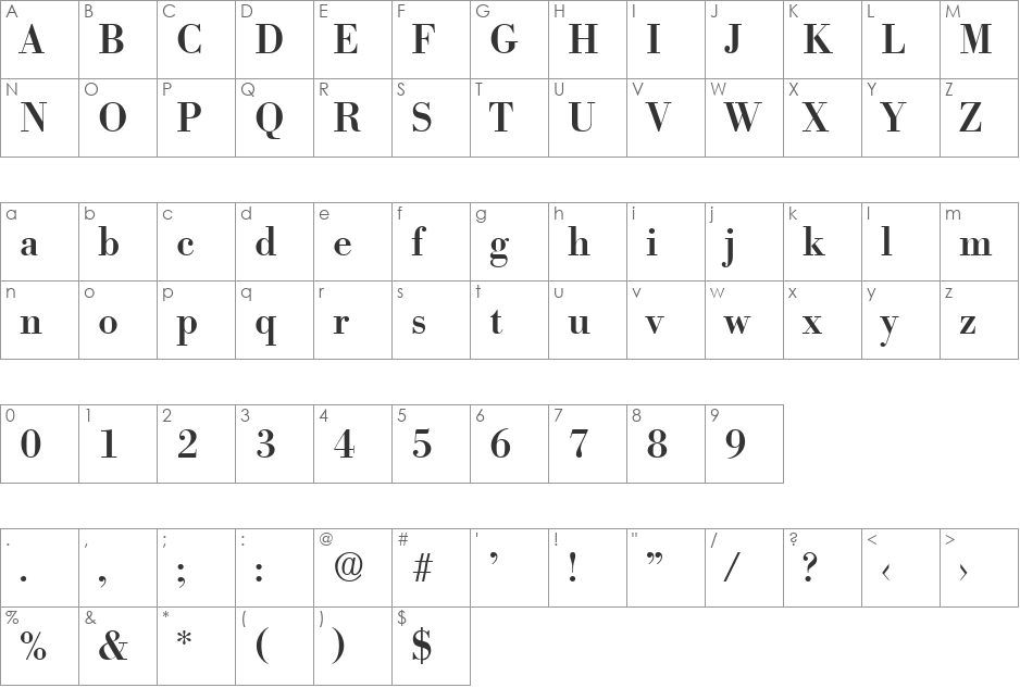 Bodoni-Serial-Medium font character map preview