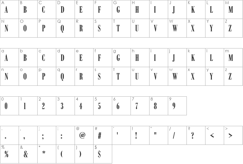 BodoniAntComDDemBol font character map preview