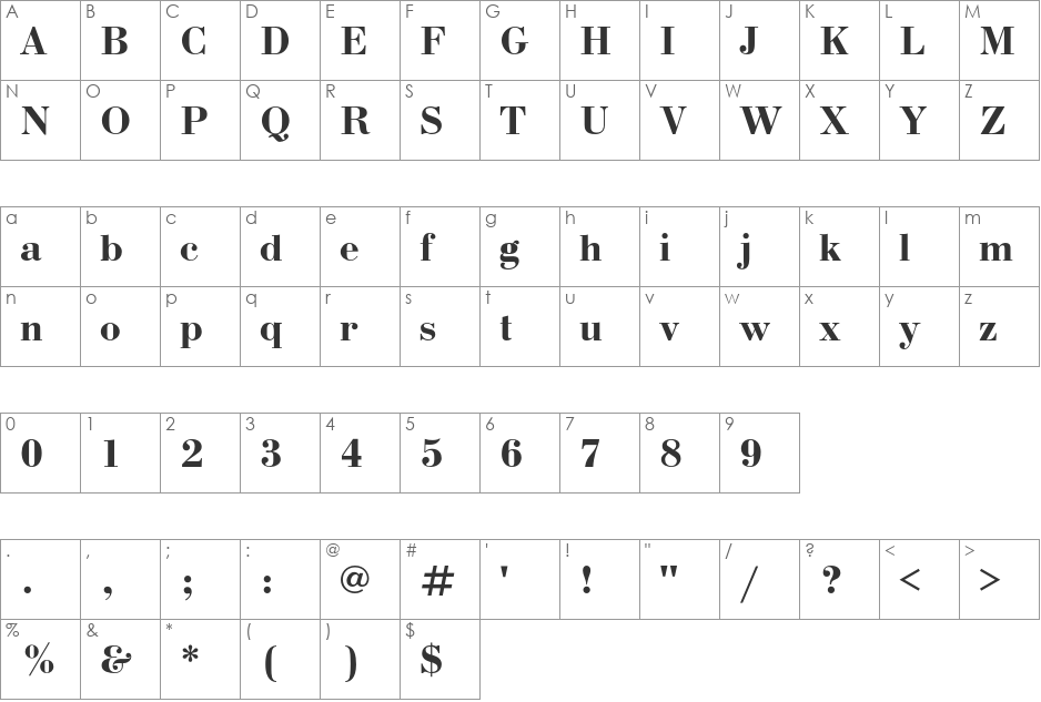 BodoniC font character map preview