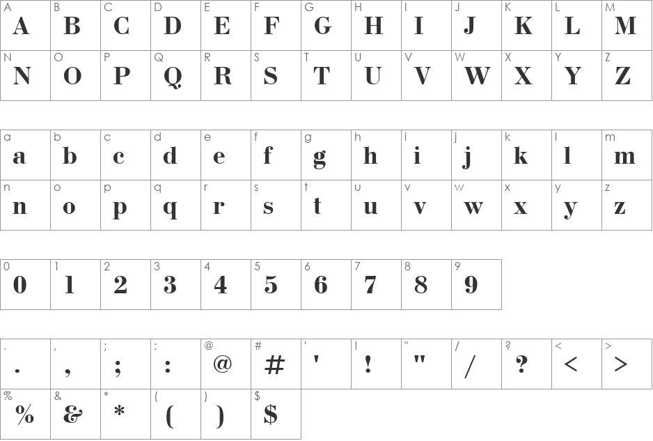 BodoniCTT font character map preview