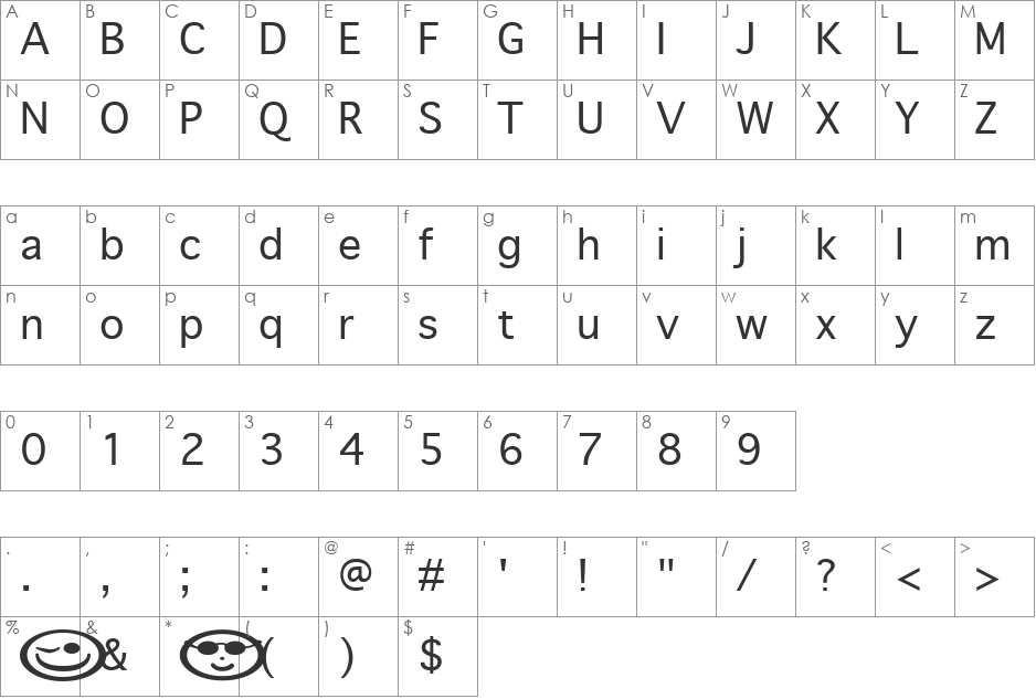 AaIrcChat font character map preview