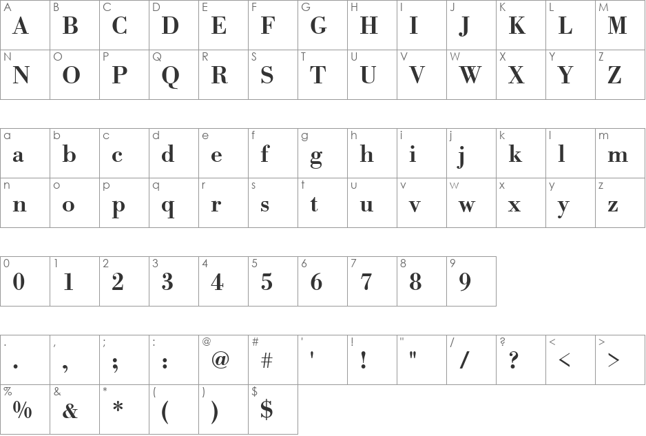 BodoniIbmTMed font character map preview
