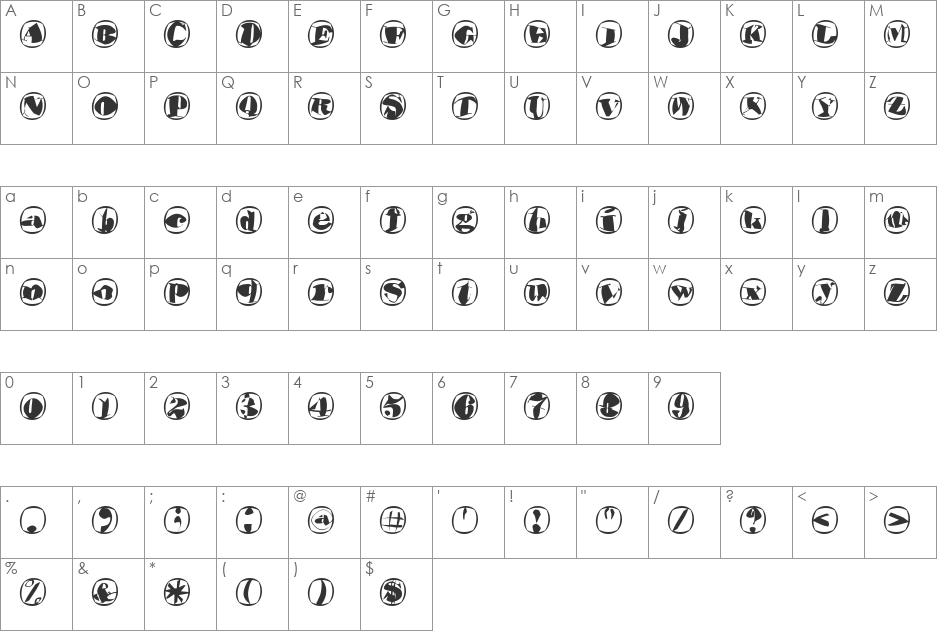 Aftermath Dings font character map preview