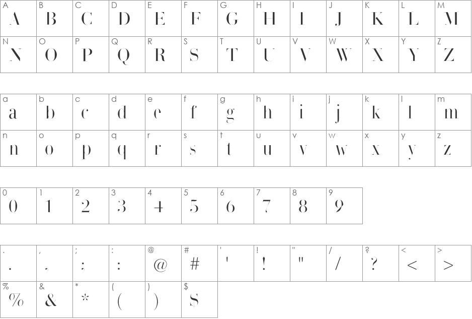 BodonisBulemy font character map preview