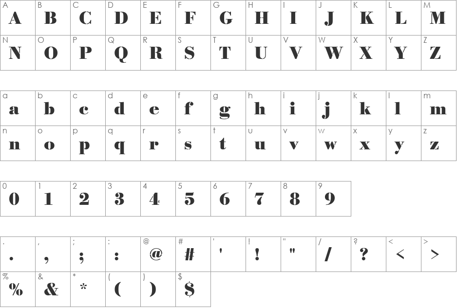 BodoniSteDBol font character map preview