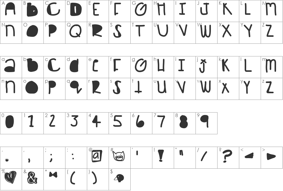 Afterparty font character map preview