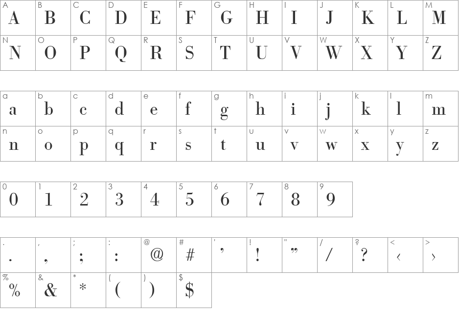 Bodoxi-Regular font character map preview