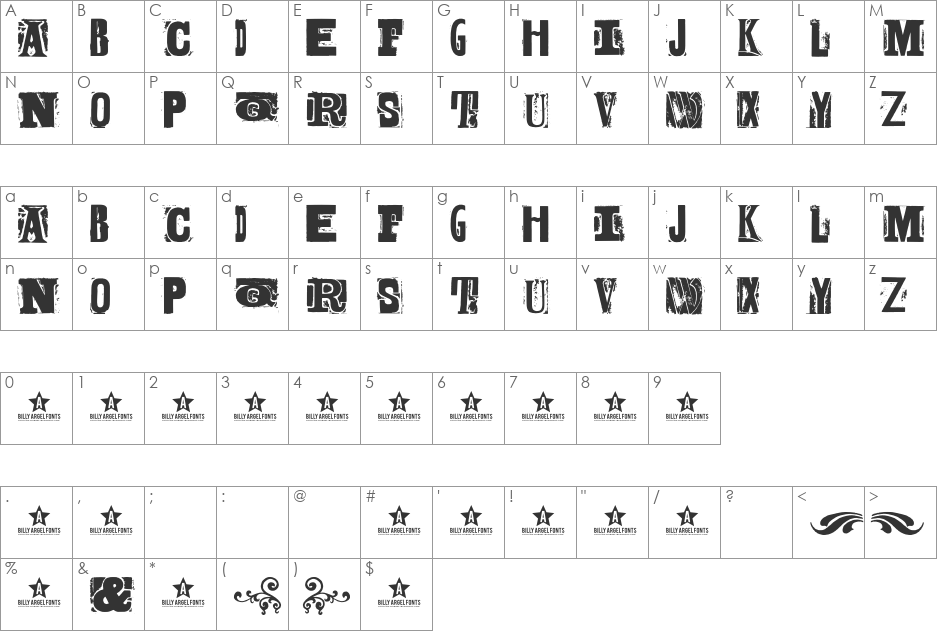BODY HUNTER font character map preview