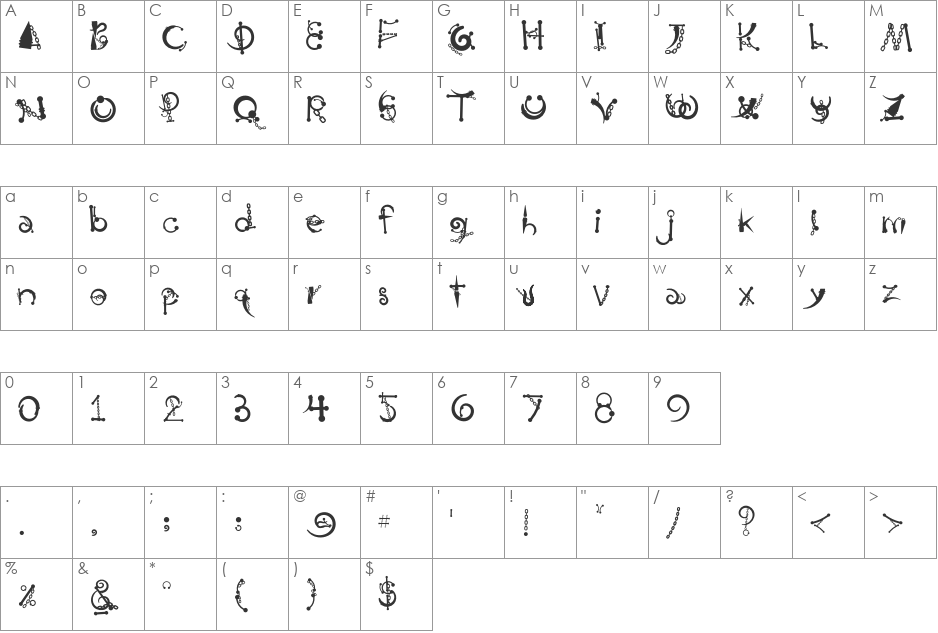 Body Piercing & Chains font character map preview
