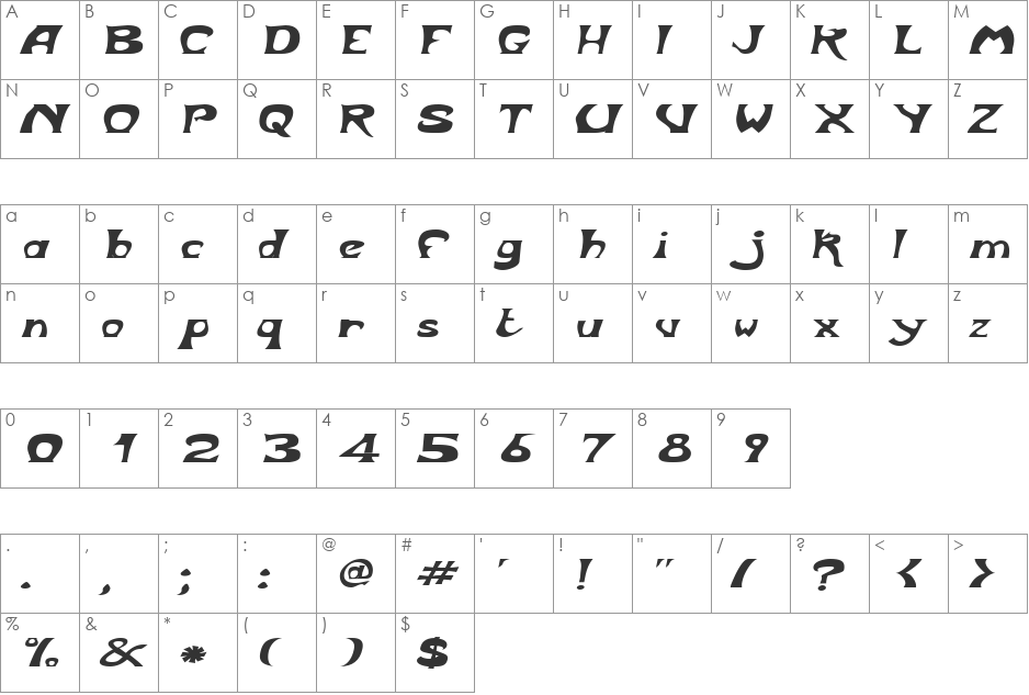BodyShopExtended font character map preview