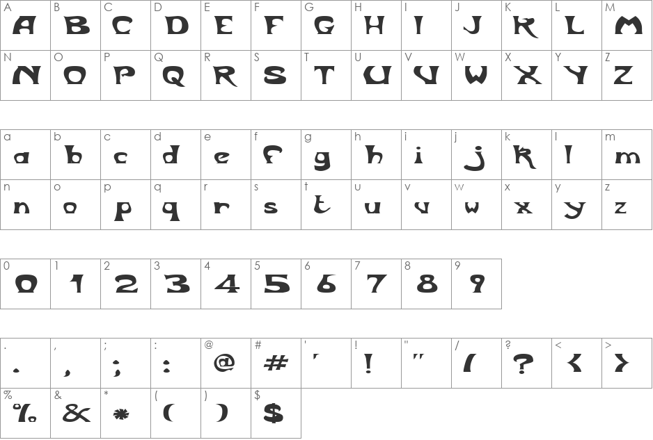 BodyShopExtended font character map preview