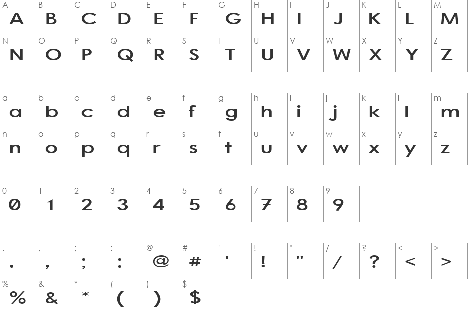 Bog Standard font character map preview