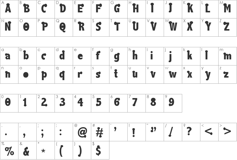 Boink font character map preview
