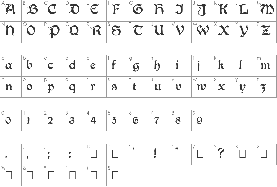 BoisterCapitals font character map preview