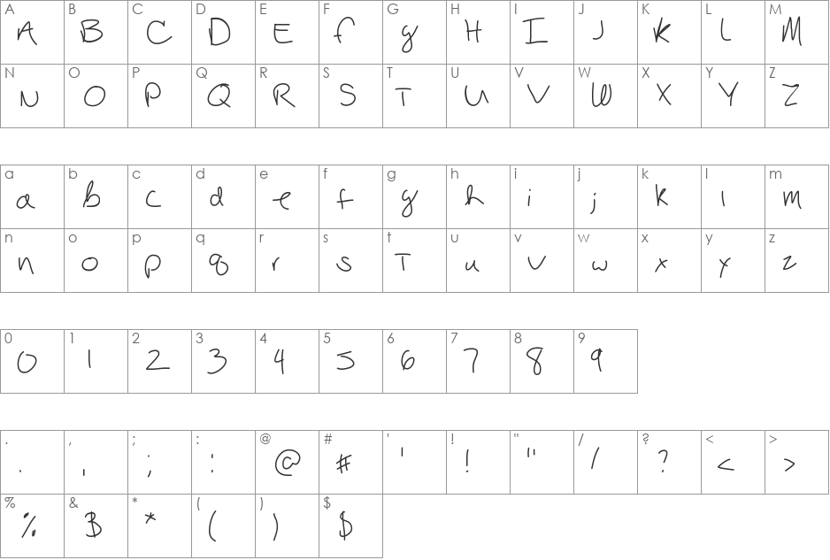 BojarskiLight font character map preview
