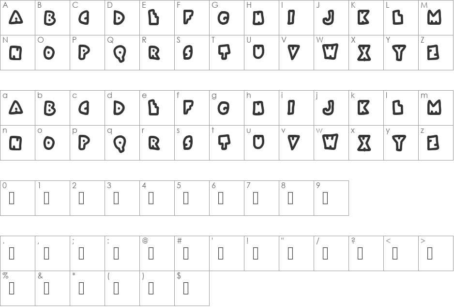 Bokai font character map preview