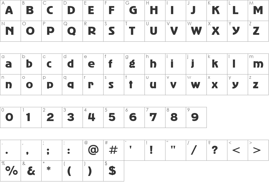 Bold font character map preview
