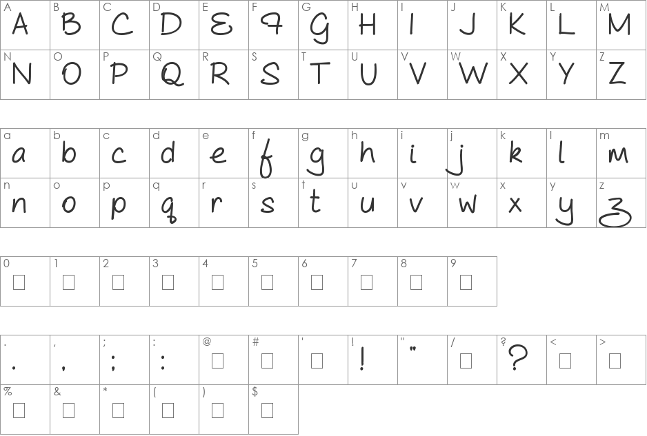 Bold As Cute As font character map preview