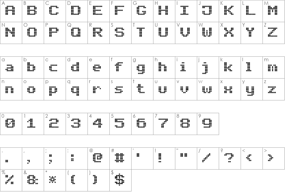 Bold LED Board-7 font character map preview