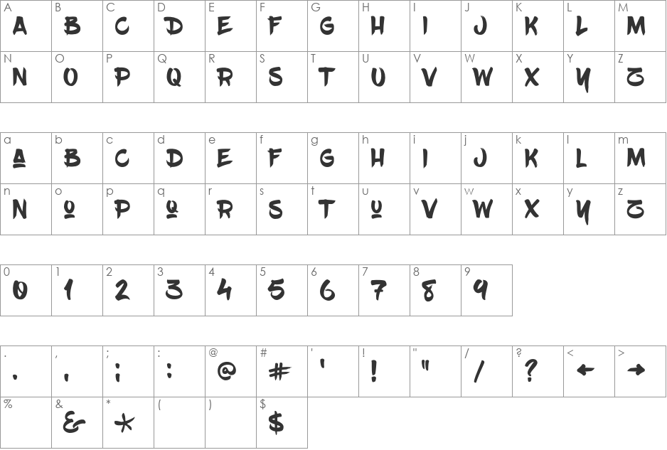 BoldBrush font character map preview