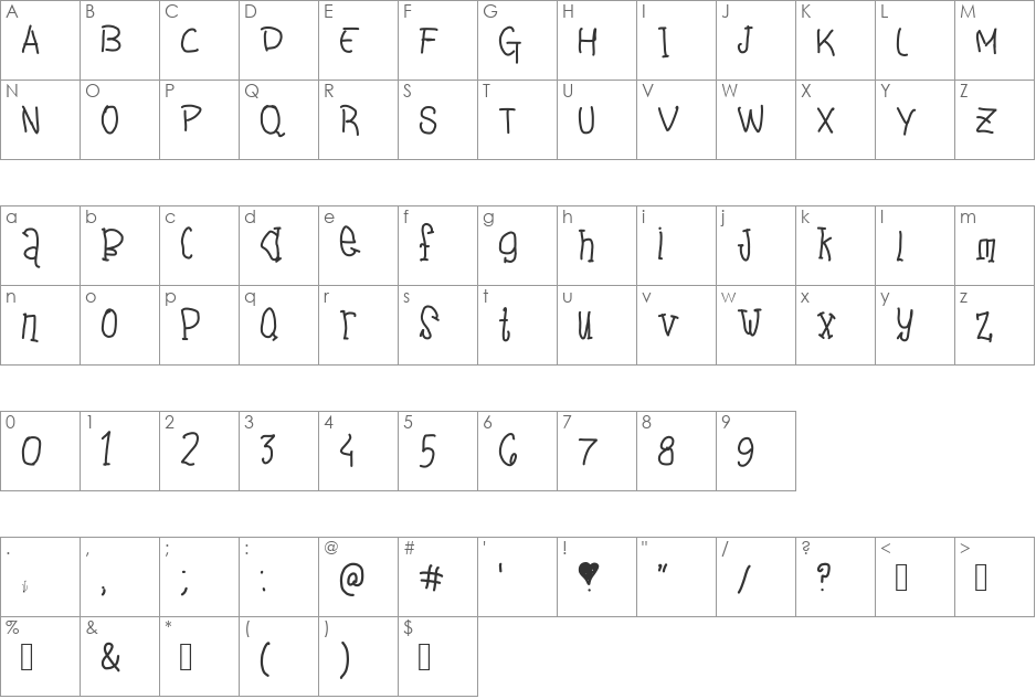 Bolden font character map preview