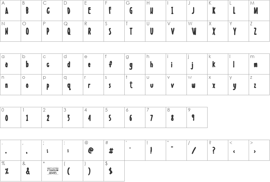 Boldenstein font character map preview