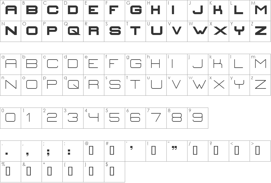 BOLDfinger font character map preview