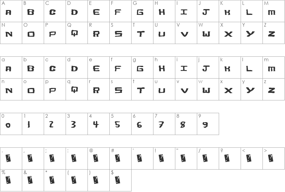 BoldShake font character map preview