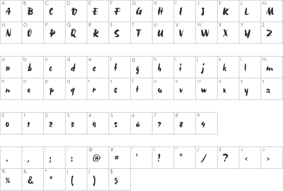 Bolide font character map preview