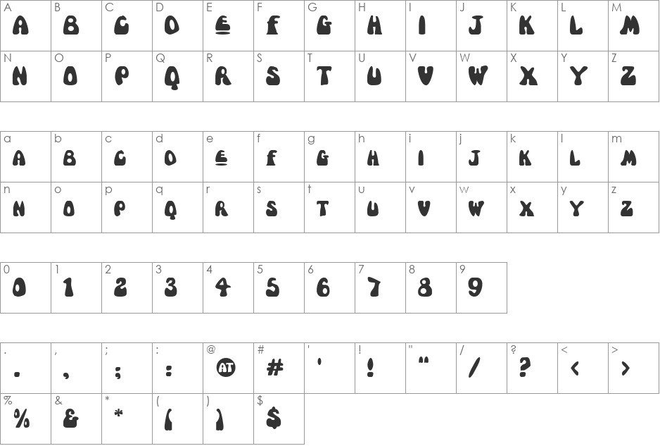 Bollocks font character map preview