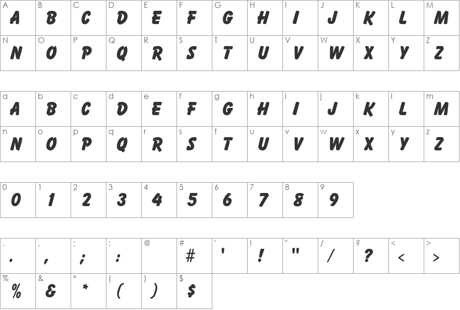 Bologna font character map preview